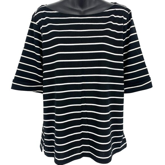 Ralph Lauren Women XXL Extra Large Black White Stripe Short Sleeve Boat NWT New - Picture 1 of 9